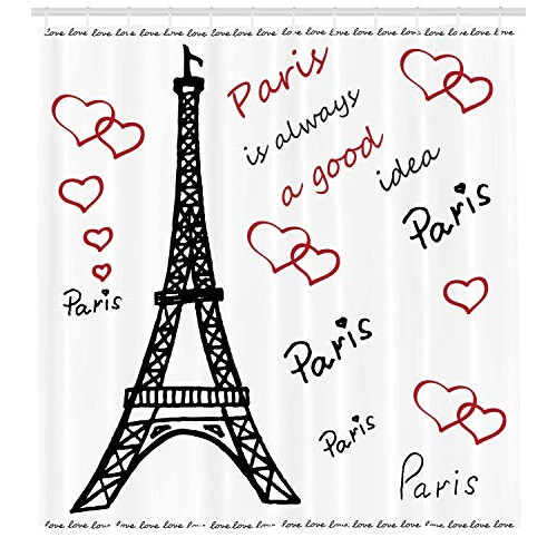 Rideau de douche Paris noir blanc rouge 175x200 cm variant 0 