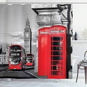 Rideau de douche Londres rouge gris 175x180 cm