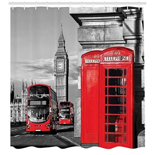Rideau de douche Londres rouge gris 175x180 cm variant 0 