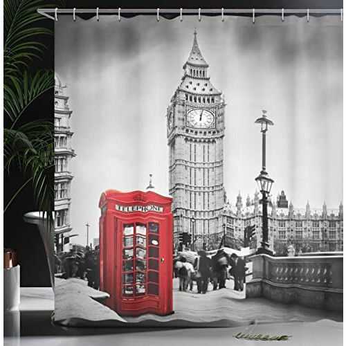 Rideau de douche Londres rouge gris 175x180 cm variant 2 