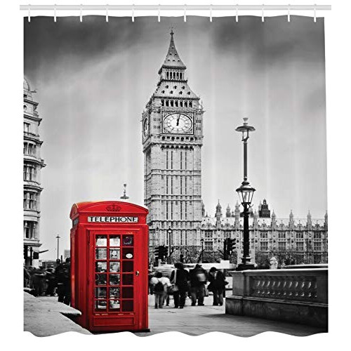Rideau de douche Londres rouge gris 175x200 cm variant 0 