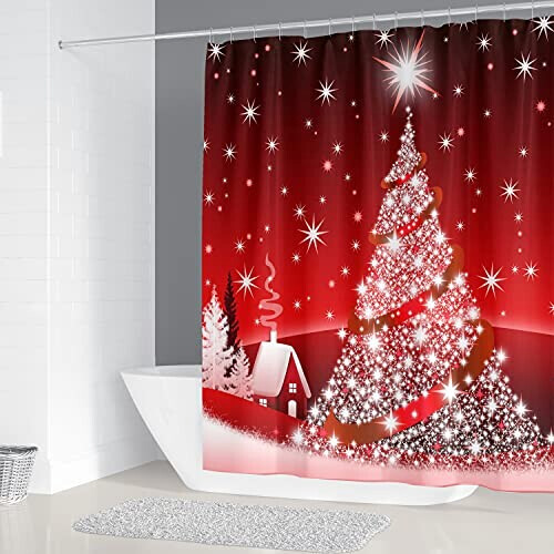 Rideau de douche Noël rouge 180x200 cm variant 0 