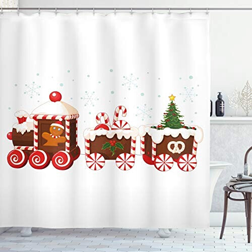 Rideau de douche Noël blanc marron vermilion 175x180 cm