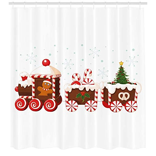 Rideau de douche Noël blanc marron vermilion 175x180 cm variant 0 