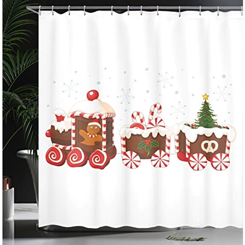 Rideau de douche Noël blanc marron vermilion 175x180 cm variant 2 