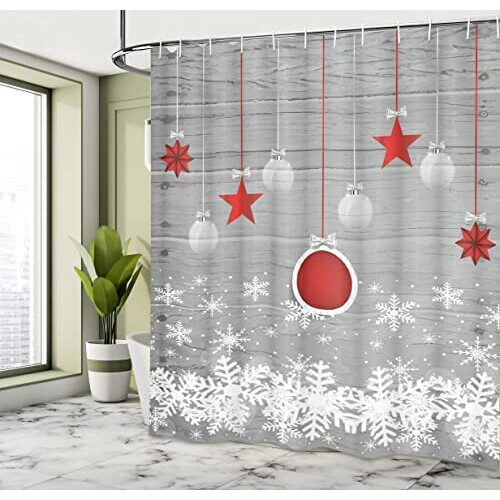 Rideau de douche Noël gris rouge blanc 175x200 cm variant 0 