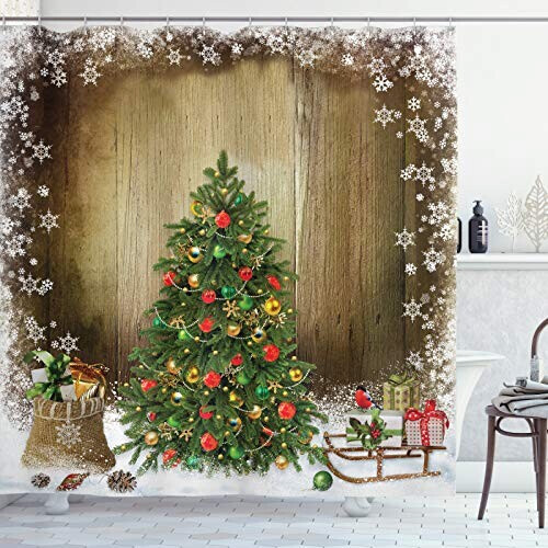 Rideau de douche Noël multicolore 175x180 cm