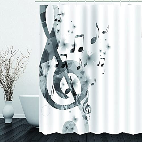 Rideau de douche Note de musique gris blanc 150x200 cm variant 0 