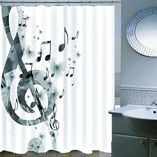 Rideau de douche Note de musique gris blanc 150x200 cm variant 1 