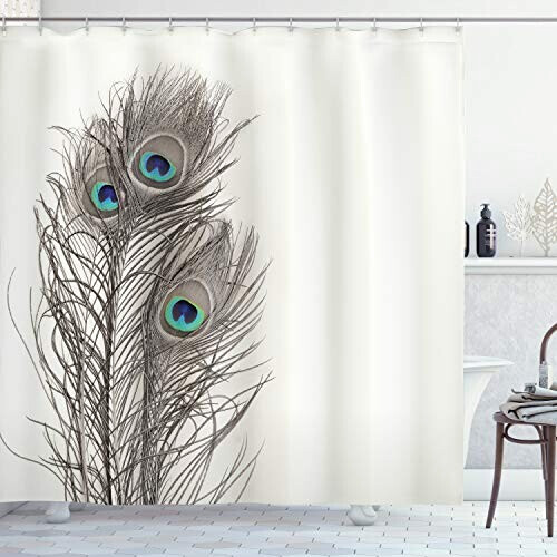 Rideau de douche Plume blanc et bleu taupe 175x240 cm