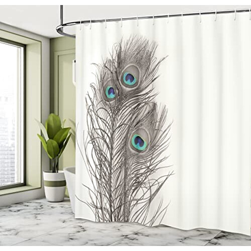 Rideau de douche Plume blanc et bleu taupe 175x240 cm variant 1 