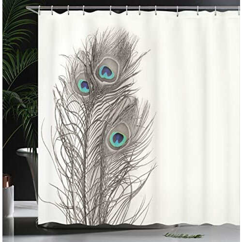 Rideau de douche Plume blanc et bleu taupe 175x240 cm variant 2 