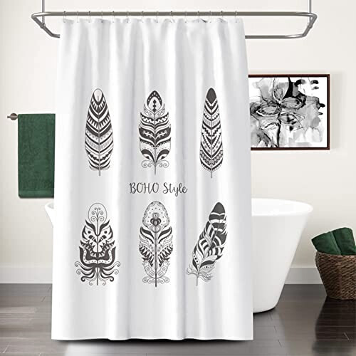 Rideau de douche Plume blanc noir 200x180 cm variant 0 