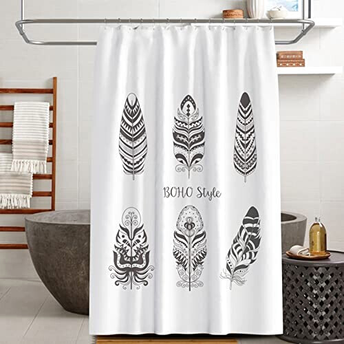 Rideau de douche Plume blanc noir 200x180 cm variant 1 