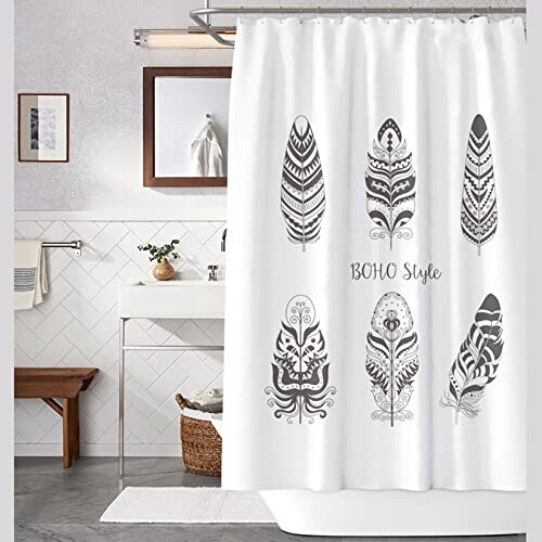 Rideau de douche Plume blanc noir 200x180 cm variant 2 
