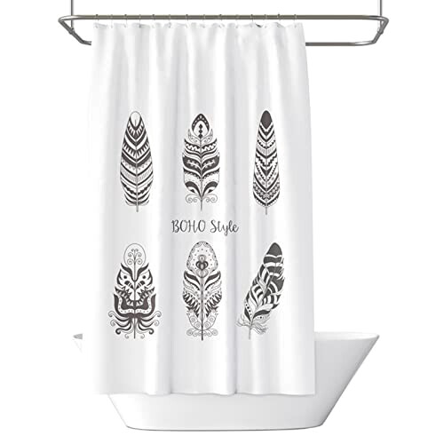 Rideau de douche Plume blanc noir 200x180 cm variant 3 