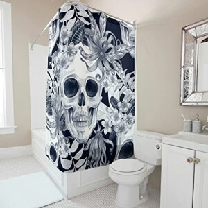 Rideau de douche Tête de mort blanc 91x180 cm