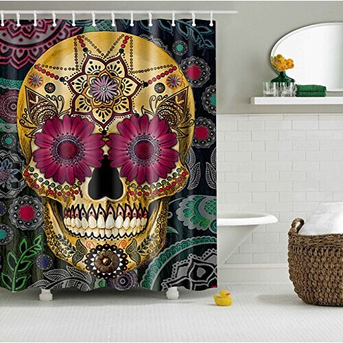 Rideau de douche Tête de mort multicolore/rouge 180x180 cm