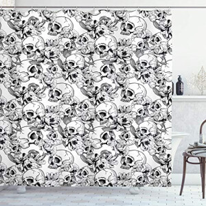 Rideau de douche Tête de mort noir et blanc 175x240 cm