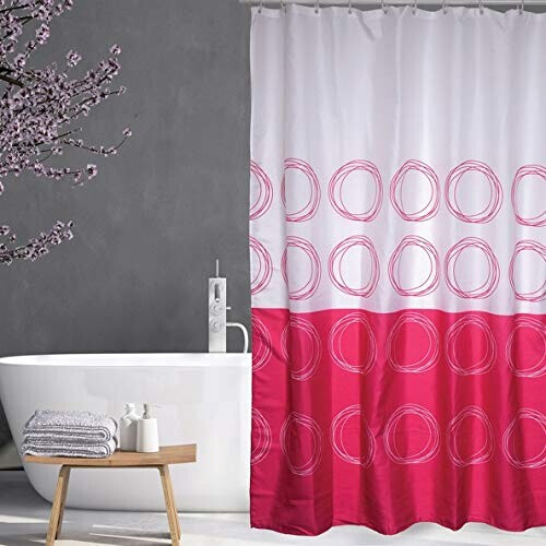 Rideau de douche Rond blanc/fuchsia 180x200 cm
