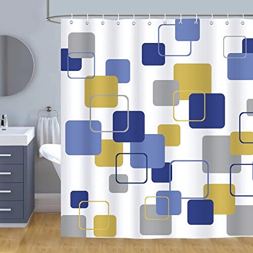 Rideau de douche Carré bleu jaune 180x180 cm