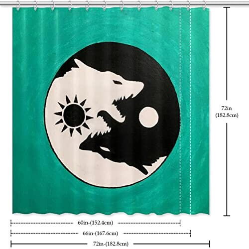 Rideau de douche Yin Yang avec loup soleil lune 152.4x182.88 cm variant 4 