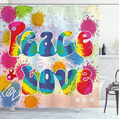 Rideau de douche Peace and love multicolore 175x200 cm