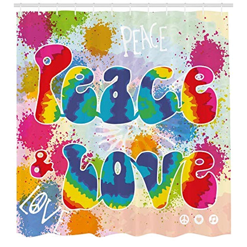 Rideau de douche Peace and love multicolore 175x200 cm variant 0 