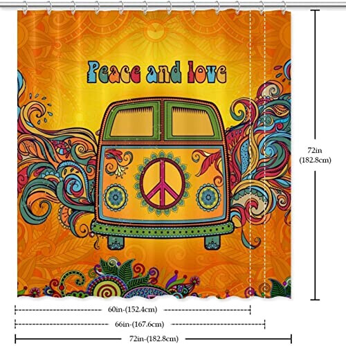 Rideau de douche Peace and love bus vintage 167.64x182.88 cm variant 4 