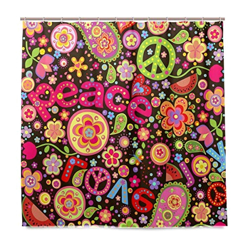 Rideau de douche Peace and love multicolore 183x183 cm
