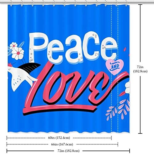 Rideau de douche Peace and love multicolore 152.4x182.9 cm variant 4 