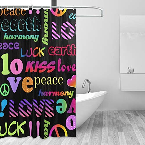 Rideau de douche Peace and love multicolore 152x183 cm variant 0 
