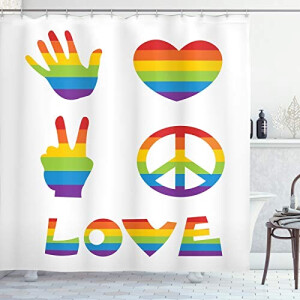 Rideau de douche Peace and love multicolore 175x200 cm