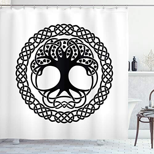 Rideau de douche Celtique gris anthracite et blanc 175x200 cm